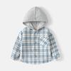 K-style Children's Clothing Spring and Autumn Boys' Long-Sleeved Shirt Kids Gingham Hooded Shirt Baby Boy Casual Long Sleeve Tops