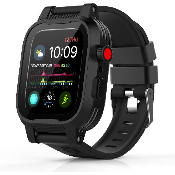Водонепроницаемый чехол для Apple Watch Series 4/5/6/SE 44 мм, ударопрочный, устойчивый к падениям, прочный защитный чехол со встроенной защитой экрана и мягким ремешком 44mm