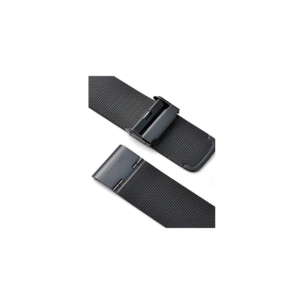 BERING Solar Watch for Men and Women (Unisex) Black and Rose Gold Stainless Steel with Mesh Strap and Sapphire Crystal (Product Number: 14639-166) Off