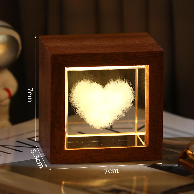 3D Galaxy Crystal Cube Night Light with Wooden Base - Illuminated Desktop Ornament, Perfect Birthday Gift