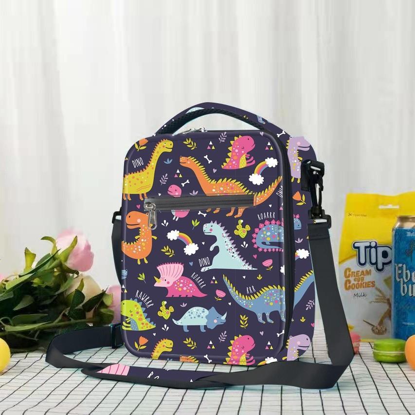 Cartoon Anime Dinosaur Unicorn Children's Insulated Lunch Bags Canvas Printing Thermal Bag Bento Bag Student Picnic Bag IcePack