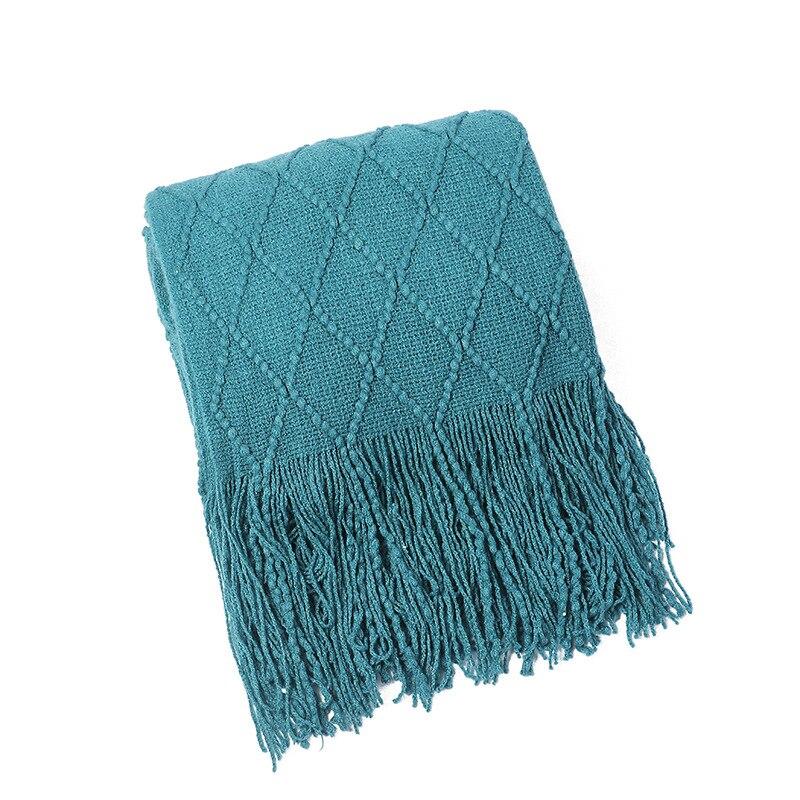 130X180CM Retro Diamond Plaid Wool Tassel Hem Blanket Solid Color Knitted Sofa Home Office Rest Cover Blankets Soft Comfortable