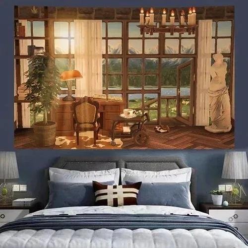 Retro Cozy Cabin Background Tapestry Bedroom Living Room Tapestry Home Wall Decoration Tapestry