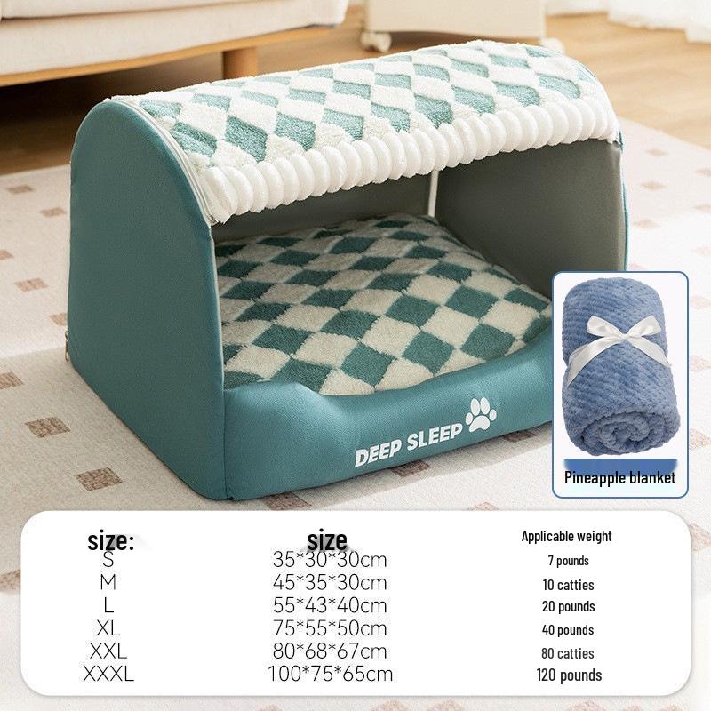 Houndstooth Dog Bed for Large Dogs & Cats - Autumn/Winter Deep Sleep Bed