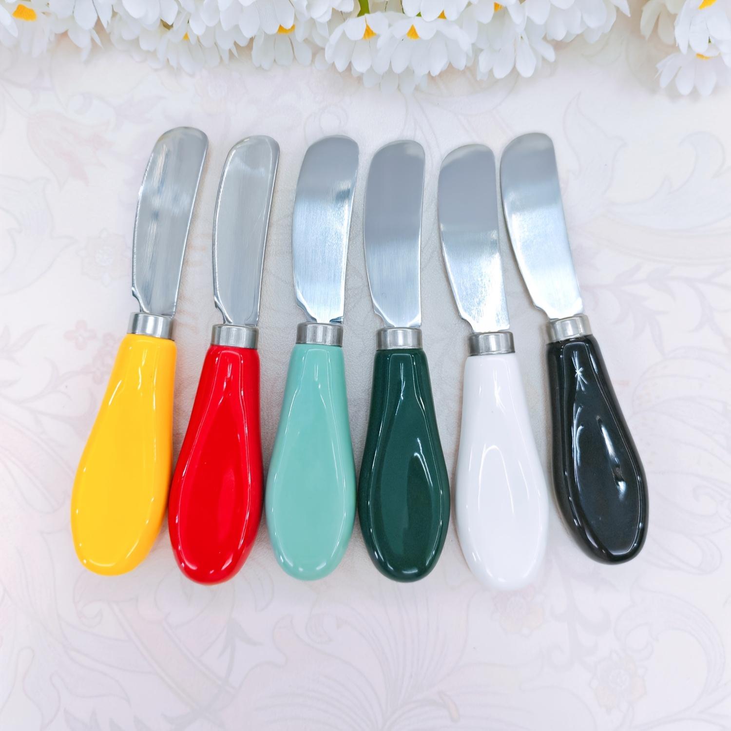 6 Stück Elegante Keramikgriff Edelstahl Buttermesser Sortierte Farben, Perfekt zum Verstreichen von Butter, Käse, Marmelade Ideale Küchenutensilien für den Alltag