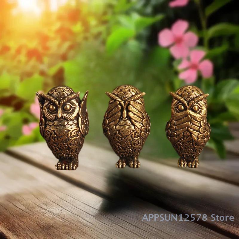 Escultura de Búho Individual de Latón Vintage con Diseño de Orejas Cubiertas, Ideal para Oficina en Casa, Decoración Única para Estantería y Regalo