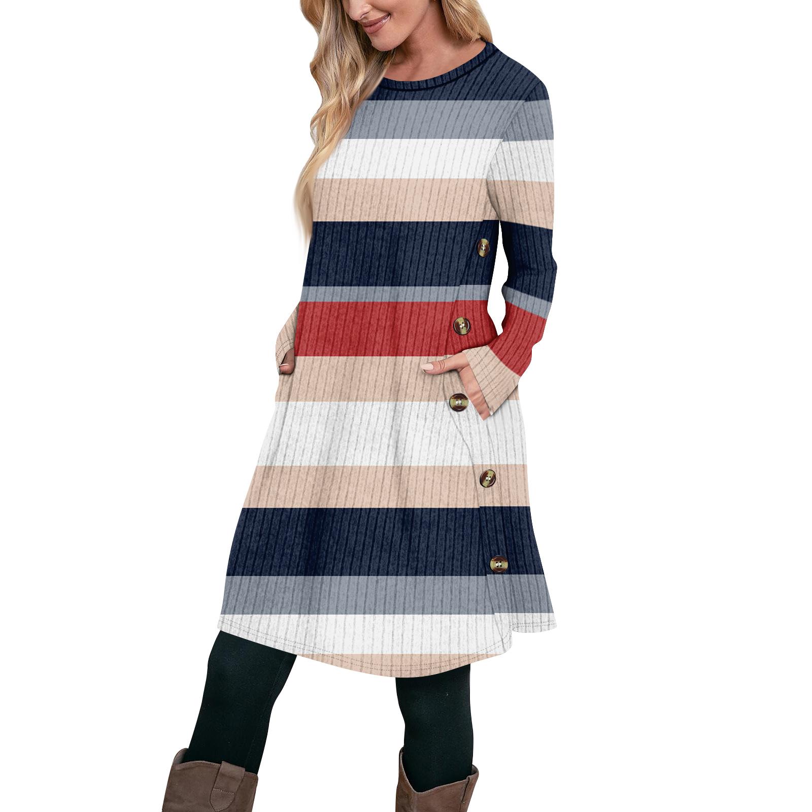 

Женское модное повседневное платье-туника с длинным рукавом и карманами, платье с боковыми пуговицами XXL