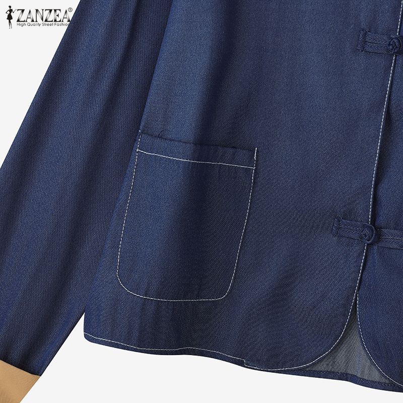 ZANZEA Women Round Neck Loose Long Sleeve Casual Blouse