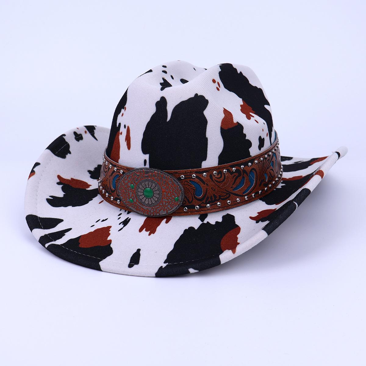 

Cow Pattern Western Cowboy Hat Outdoor Travel Big Head Circumference Jazz Hat Women Ethnic Style Top Hat Men M（56-58cm）