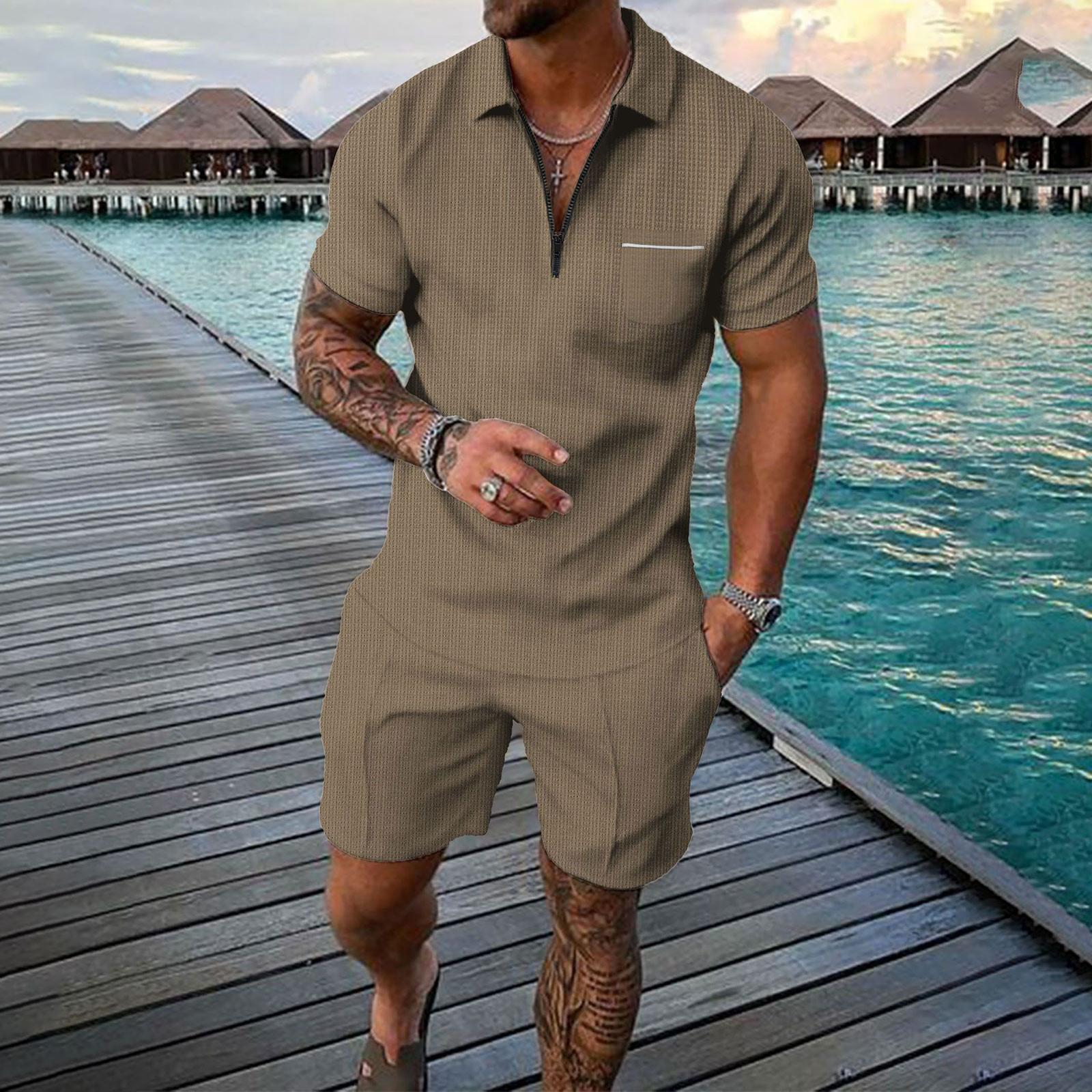 

Мужская рубашка повседневная спортивная свободная с коротким рукавом шорты пляжный костюм XXXL коричневый