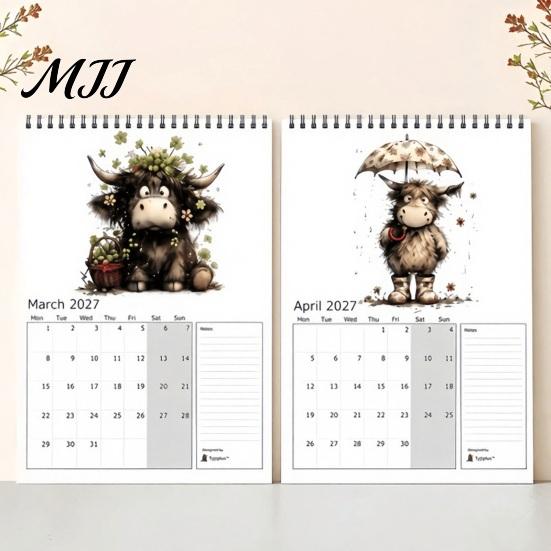 Monthly Wall Calendar Highland Cow 2027, Cute Hanging Planner for Home Holiday Gift Friends Office, Rustic Farmhouse Desk Decor, Unique Lovers