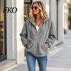 Comfortable Loungewear Top Womens Quarter Zip Hoodie, Oversized Loose Fit Long Sleeve Sweatshirt with Full Corduroy Hoodie Drawstring Hood Kangaroo