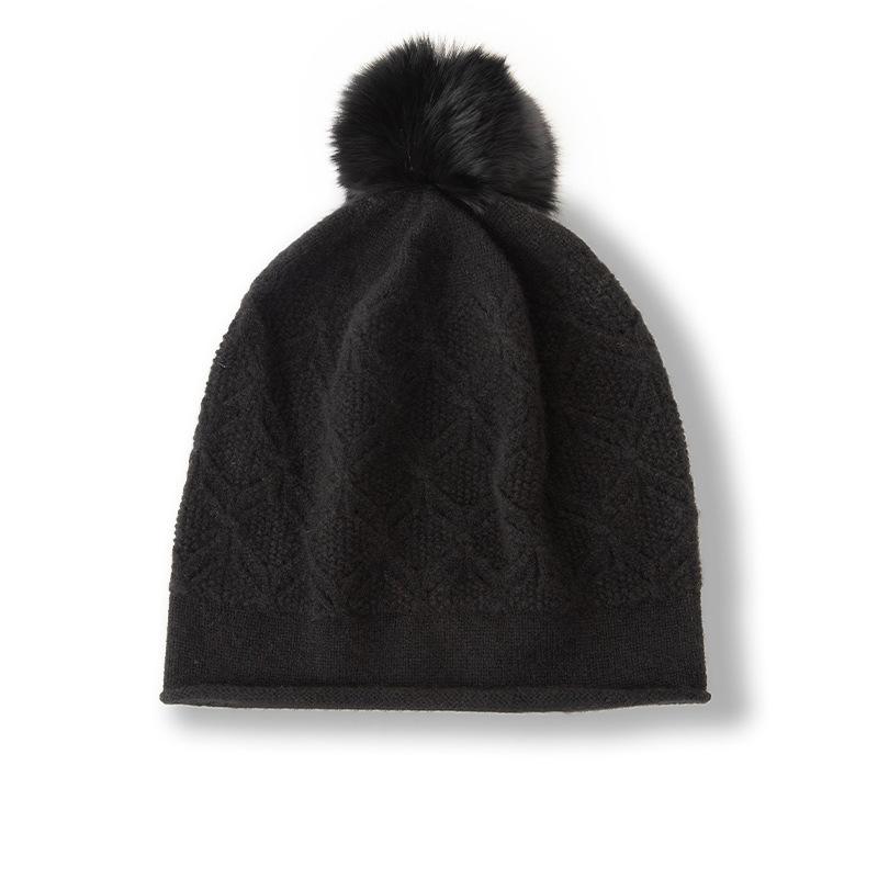 

New High End Solid Color Cable Fur Ball Thickened and Warm Stylish Knitted Casual Hat for Women one size