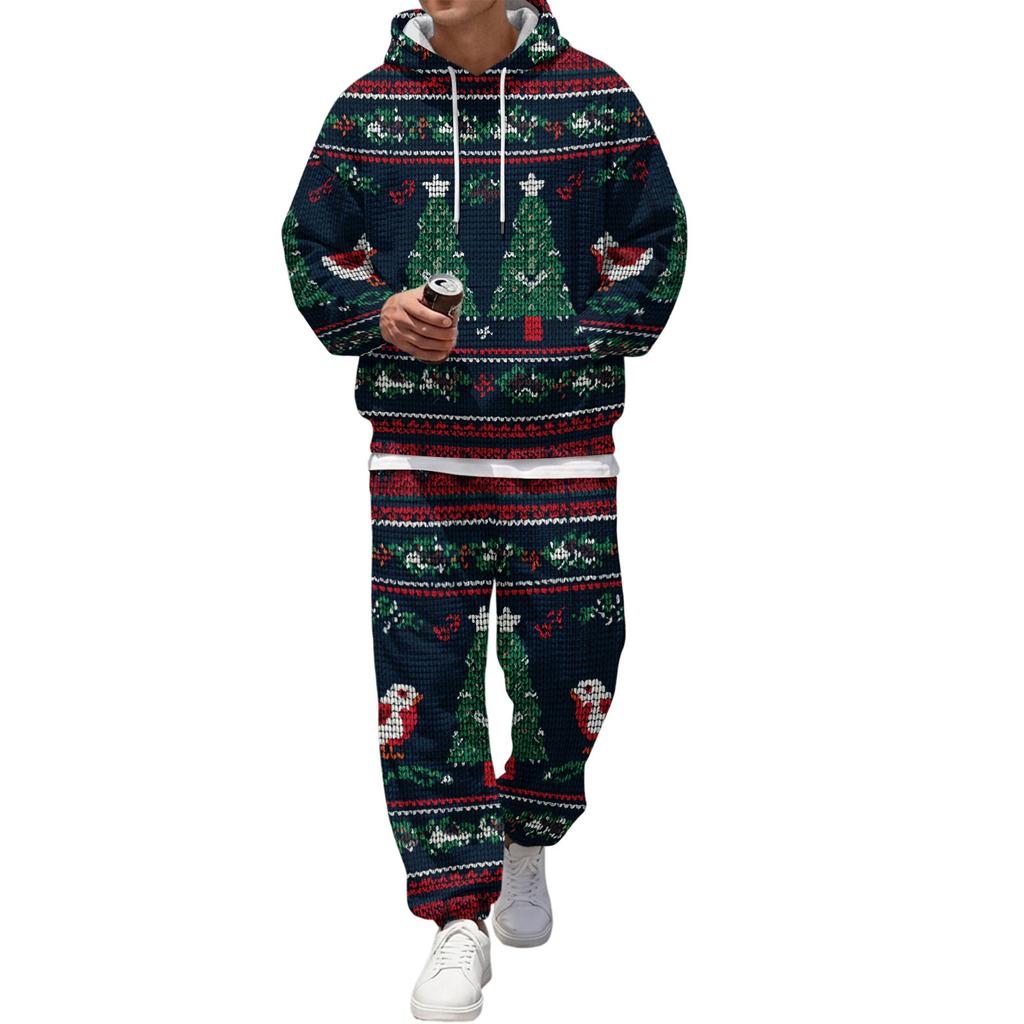 Men's Casual Sweatshirt Set with Pattern for Fall and Winter