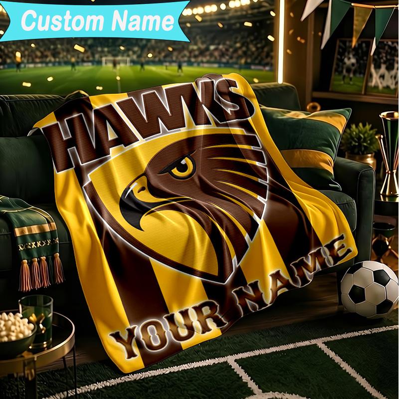 1PC Custom Name Blanket Hawks Team Spirit Flannel Blankets Patterns Throw Blanket All-Season Soft Gift for Couch, Bed, Camping, Birthday Gifts