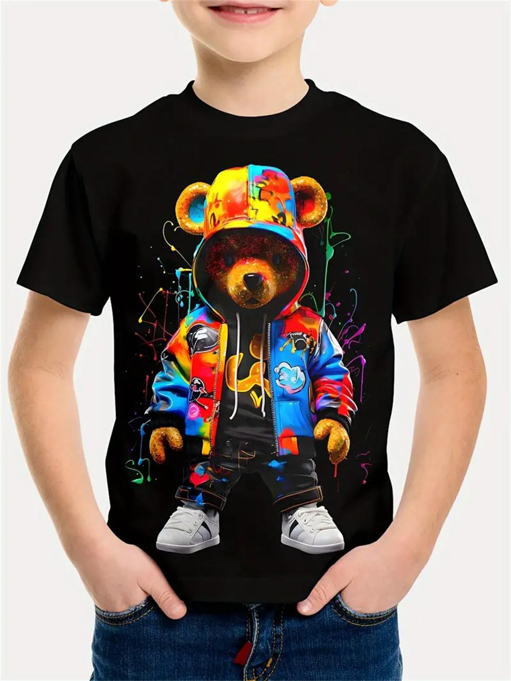 

2025 Ретро Животное Лошадь 3D Принт Мальчик Футболки Мода Короткий Рукав Повседневные Футболки Мальчики Одежда Детские Футболки 160