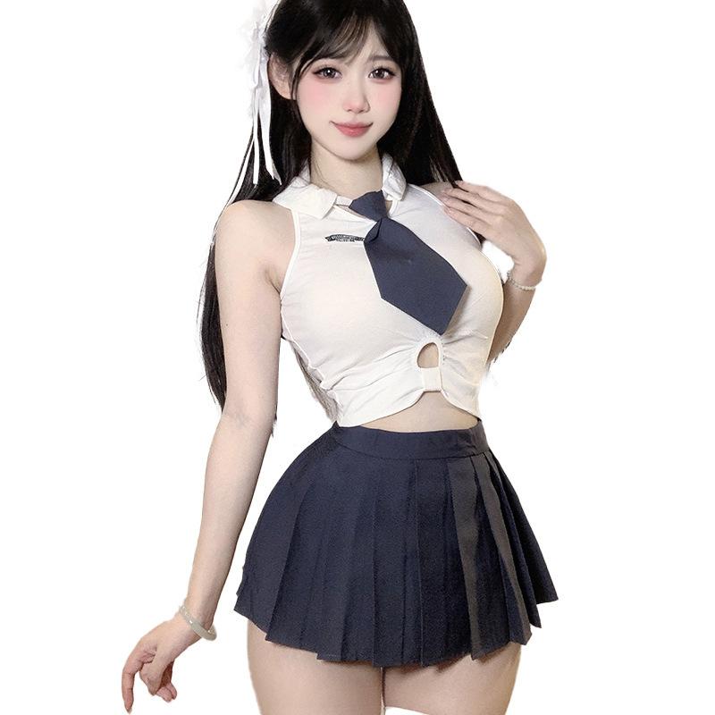 Sexy Underwear Sexy Female Student Wear College Style Pleated Skirt Temptation Waist Ultra Short Uniform Set