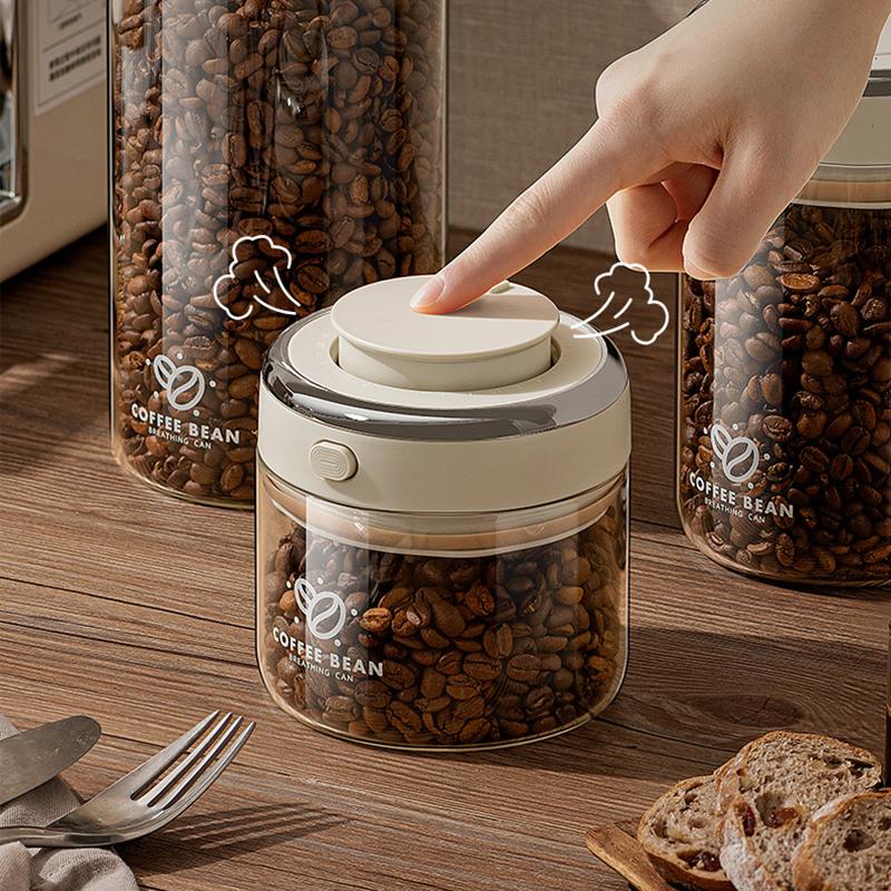 500/1100/1700 Coffee Beans Vacuum Sealed Tank Glass Food Storage Jars with Co2 Valve Household Moisture-Proof Airtight Container