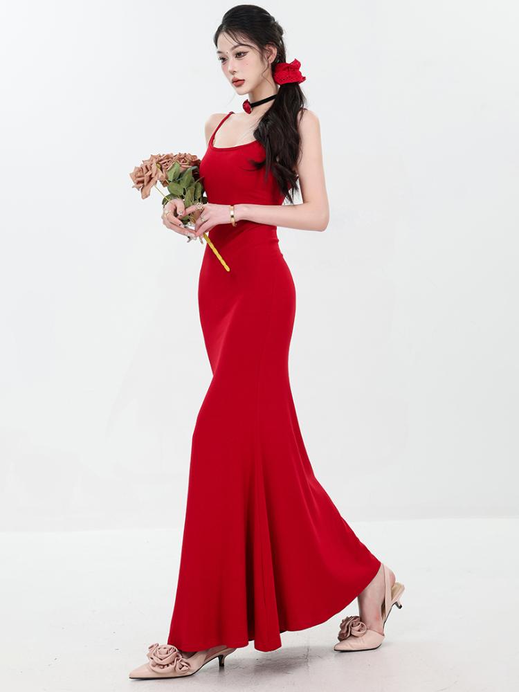 Abito Sexy Vita Farfalla Vuoto Ragazza Calda Schiena Nuda Spalline Moda Donna Abiti Estivi da Festa Gonna Midi Aderente da Donna