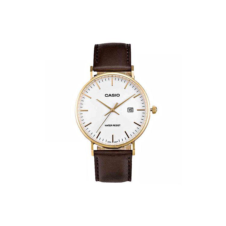 Casio Fashionable Minimalist Business Casual Quartz Movement Leather Strap Watch Men Watches White MTH-1060GL-7APF White Dial Brown Strap