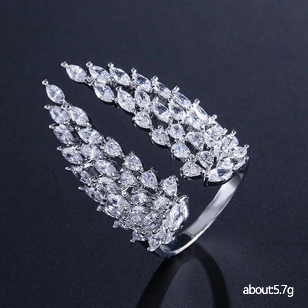Adjustable Open Wing Ring with Full Paved Marquise & Pear Cut Cubic Zirconia Silver/Gold/Rose Gold Tone Statement Ring for Women