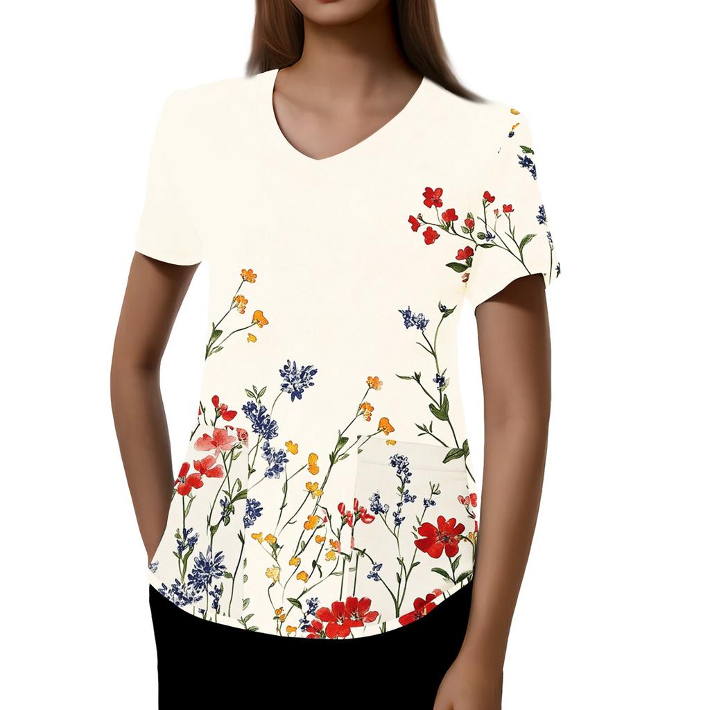 Dámská tištěná pracovní uniforma Ochranná pracovní uniforma s výstřihem do V