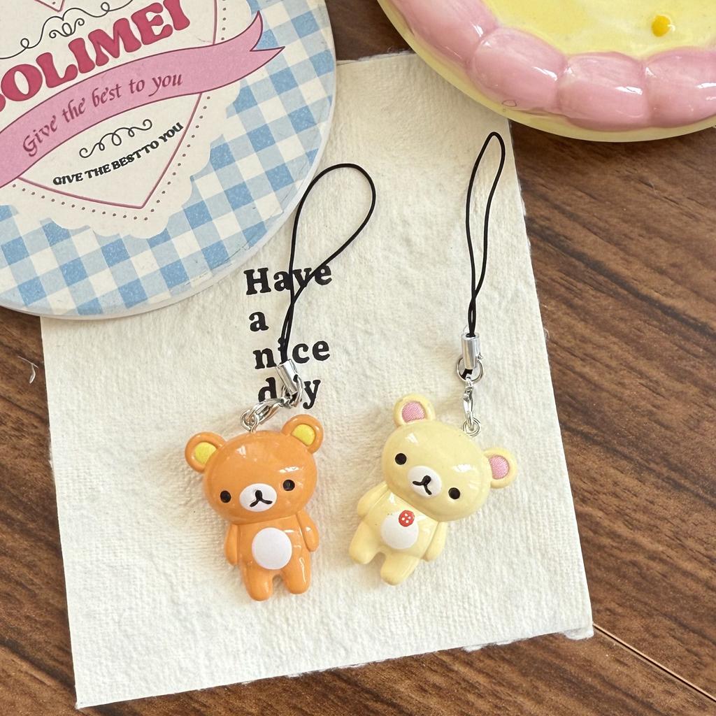 2pcs/set Kawaii Rilakkuma Easy Bear Keyrings Lazybear Doll Keychains Bag Clothing Puller Phone Accessories Pendants Gift