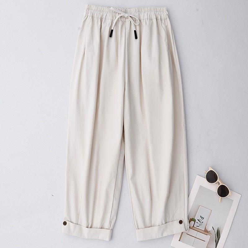 2025 summer new solid color cotton and linen Harlan pants women's casual versatile loose and thin Korean version nine-point casual pants