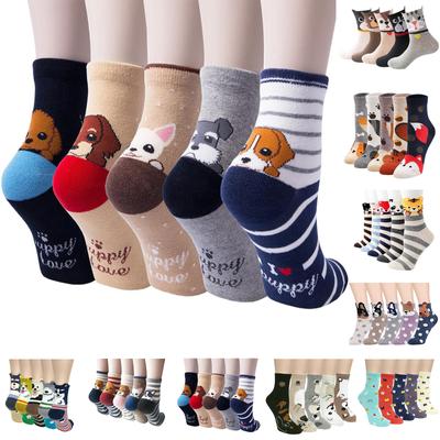 Lovely  Women's Animal Printing  5 Pairs Of Casual  Cat And Dog Socks