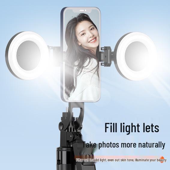 A17 Selfie Stick: Aluminum Alloy, Bluetooth Remote, 1.8m Floor Stand, One-Button Open, with Fill Light for Live Streaming
