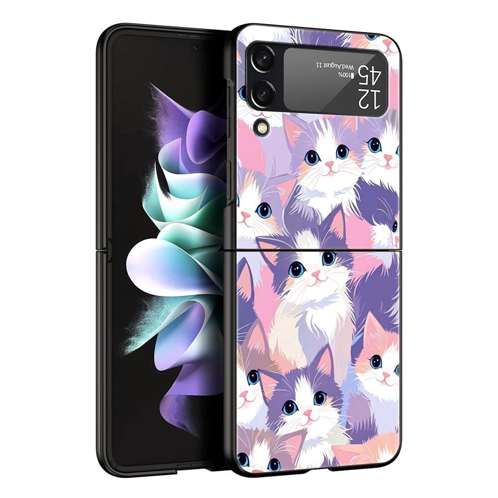 Colorful Cat Design Hard PC Phone Case For Samsung Galaxy Z Flip 7 6 5 4 Black Cover For Galaxy Z Flip 3 Foldable Shell Fundas