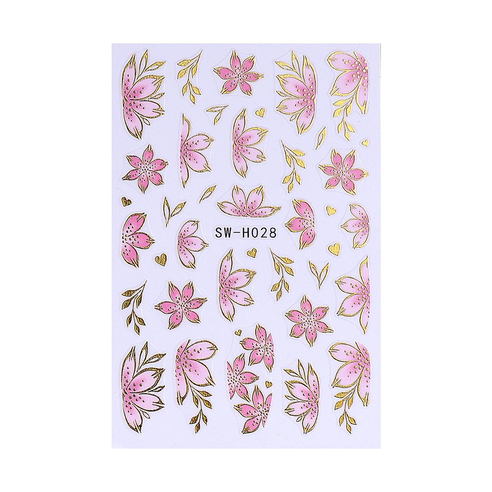 1 ks 3D nálepky na nehty Květiny Rostliny Decals pro Nail Art Květinové Listy Jarní Skluzavky Manikúra Dekor