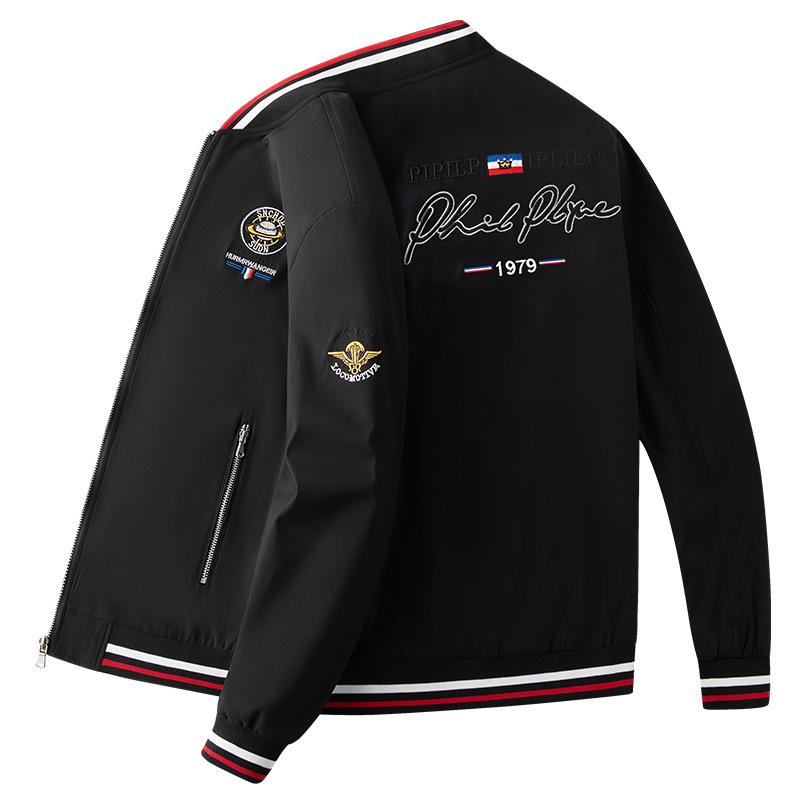 Men's European Style Loose Fit Embroidery Jacket, Plus Size, Spring/Autumn Casual Outerwear.