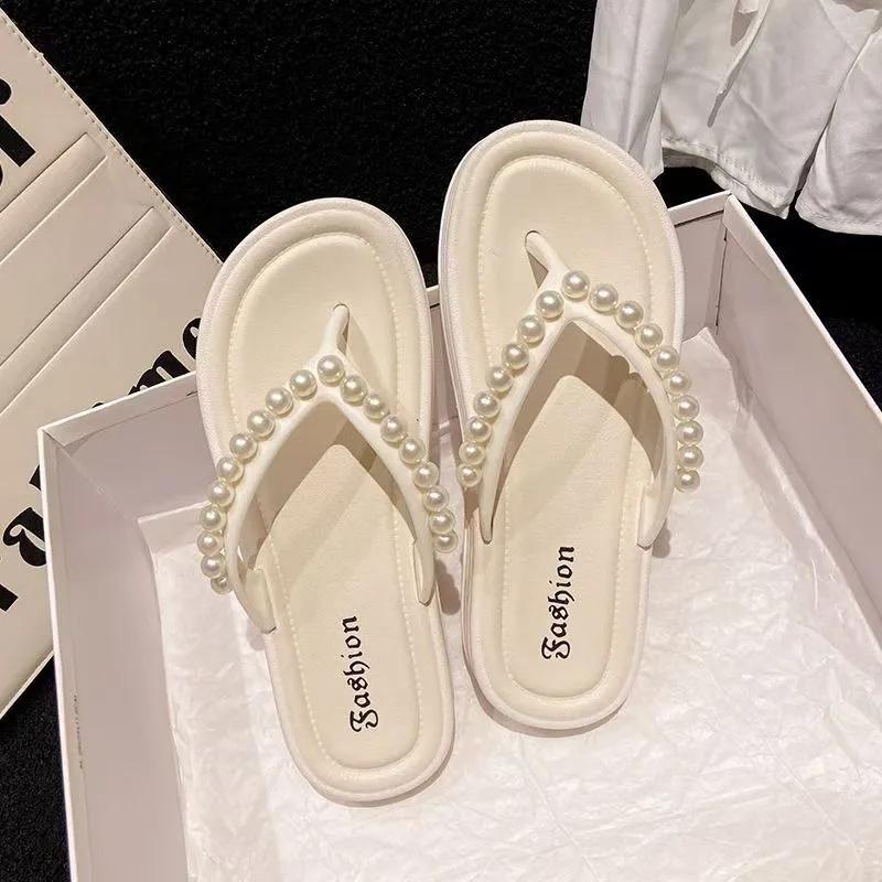 Women's Summer Fashion Slippers New Style Beaded Soft Sole Non-slip Wear-resistant Casual Versatile Flip Flops