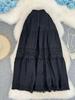 European & American Cross-border Tassel Patchwork A-line Midi Skirt - Versatile Pleated Style for Women's Commuting