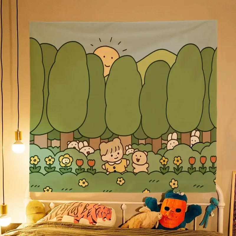 Cute Girl Children Cartoon Hanging Cloth Office Living Room Tapestry Home Wall Decoration Tapestry