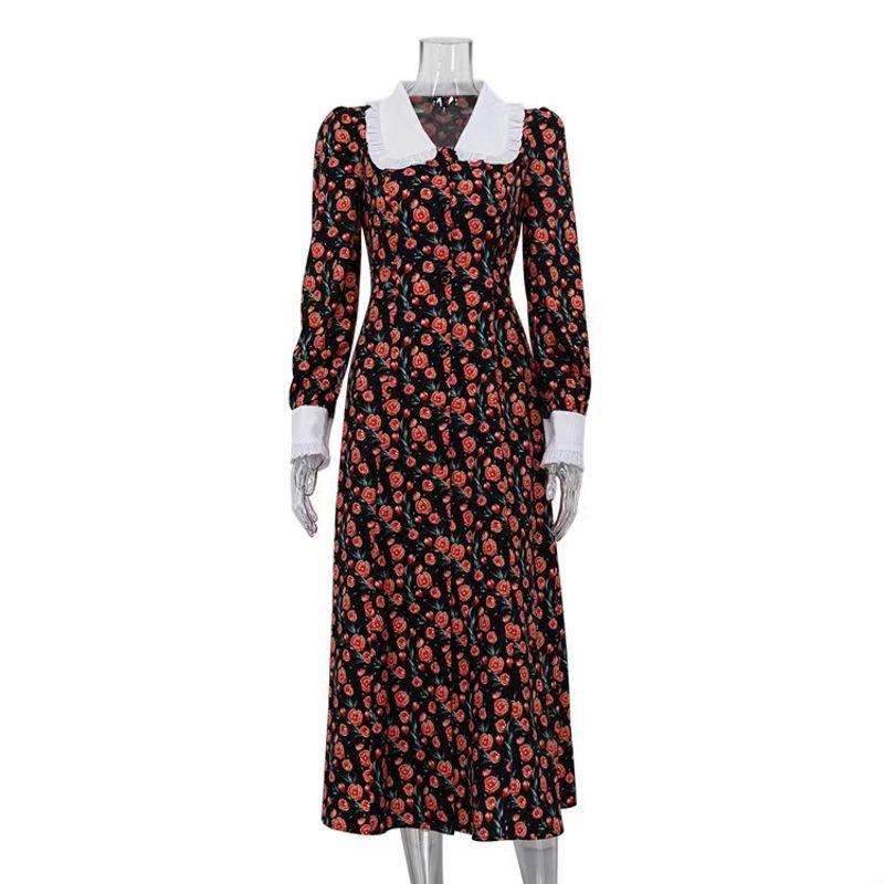 

Модный стиль Достойное чувство дизайна Платье с принтом и воротником Питер Пэн Платье с завышенной талией Платье с кукольным воротником с принтом Black S