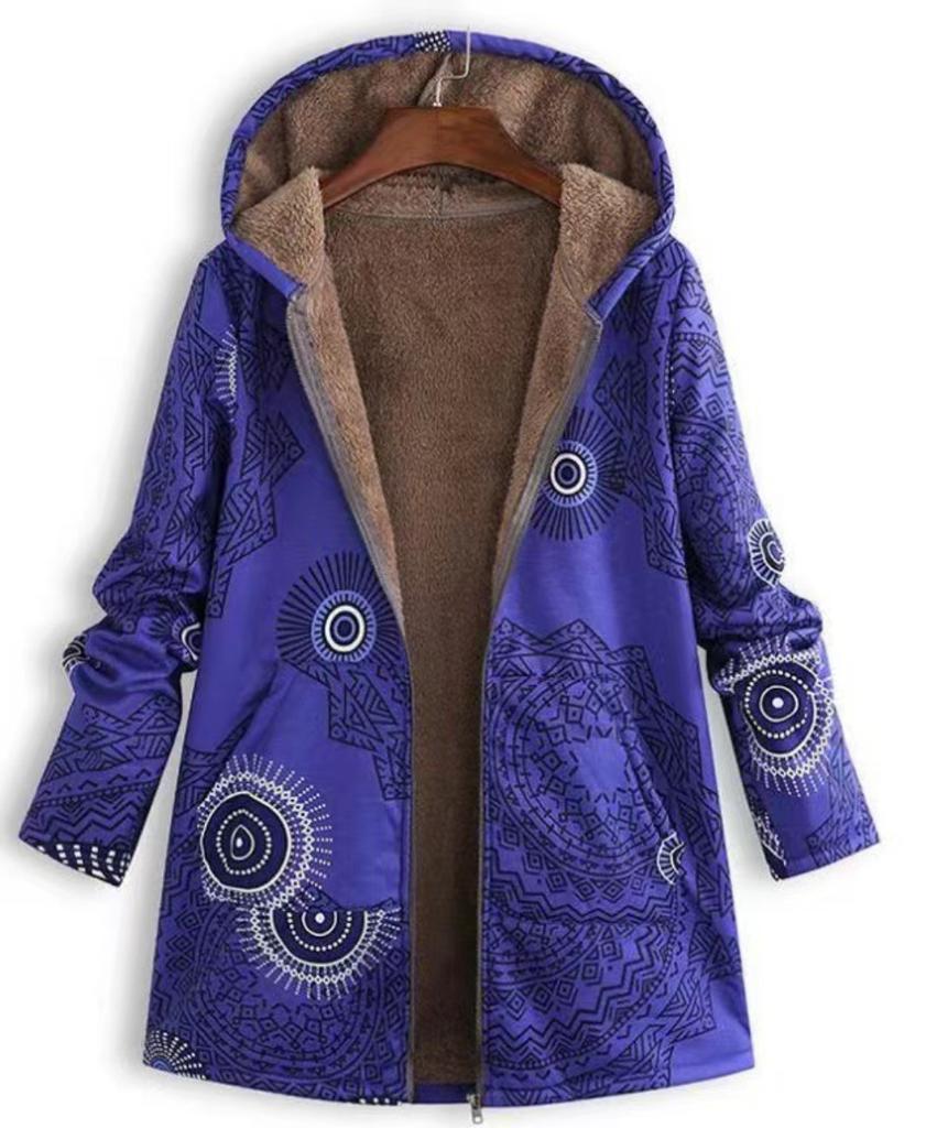 Stilvolle Damenjacke im Western-Stil mit bedrucktem Kreismuster und langen Ärmeln – Perfekt für Winterbekleidung.