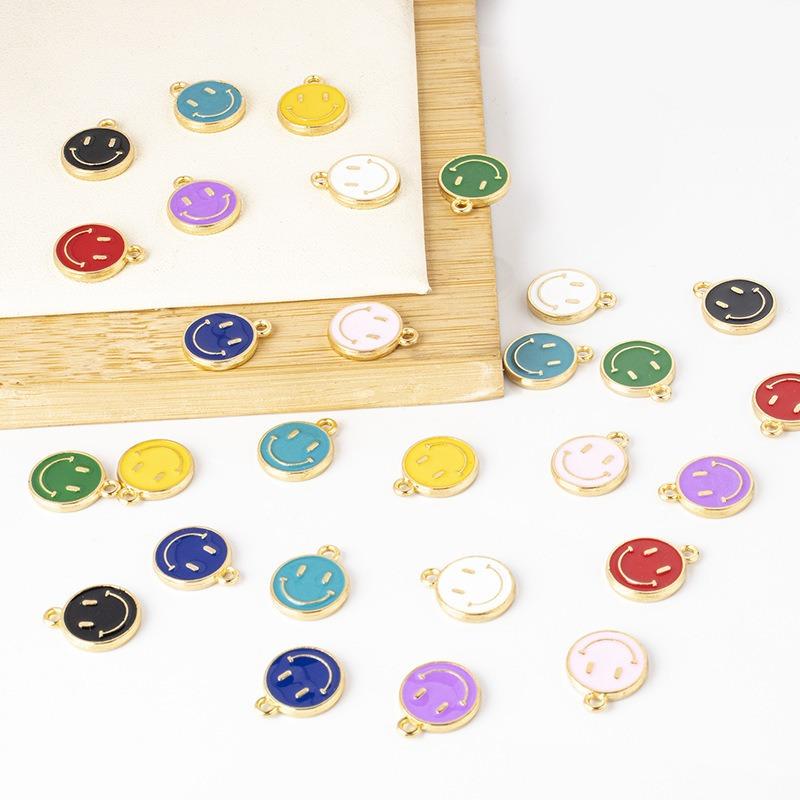 Round Alloy Oil Drip Mini Pendant Vibrant Smiley Face Charm Handcraft Ornament Fashion Bracelet Necklace Earring Making Raw
