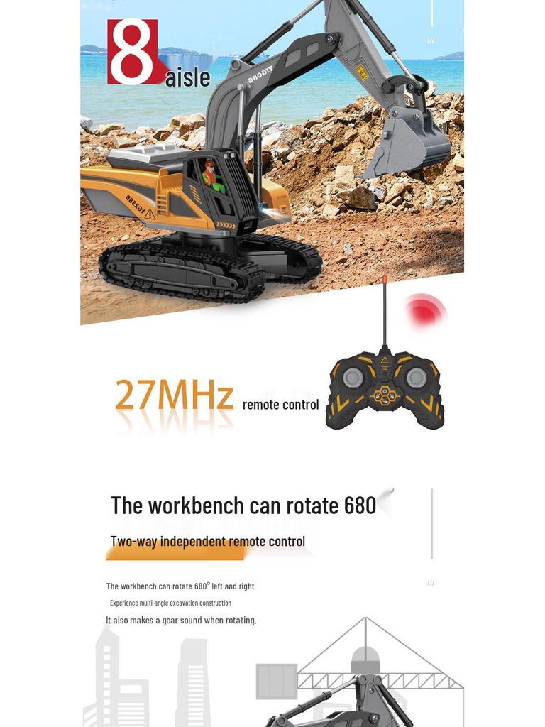 1:24 Alloy Remote Control Excavator & Bulldozer Toy Truck for Kids