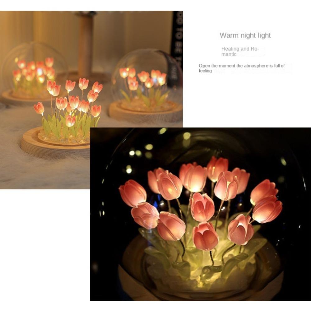 Multicolor Tulip Night Light Glass Plastic Luminous Table Lamp Valentine's Day Gift