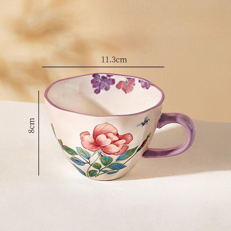 Ceramic Coffee Mug, Premium 350ml Bone China Coffee Tea Hug Mug, Floral Designed Teacup, Breakfast Cup