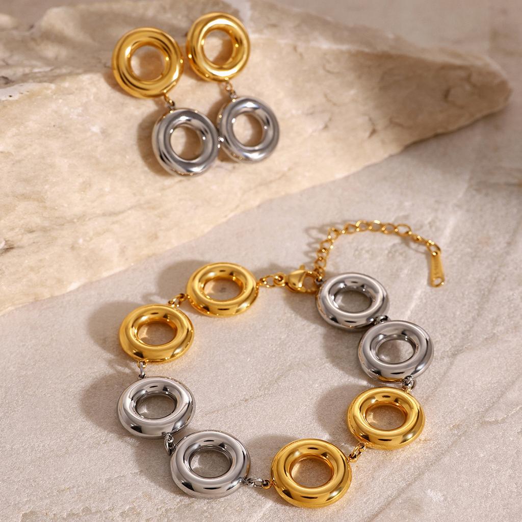 Yori Double Color Creative Statement Circle Stud Earrings Bracelet Women Daily Wear Jewelry Pendientes De Acero Inoxidable