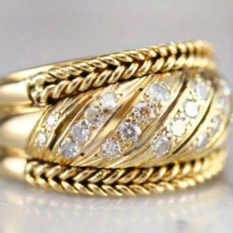 

Huitan Bright Gold Color Women Rings with AA Cubic Zirconia Luxury Wedding Band Accessories Modern Fashionable Female Jewelry 6