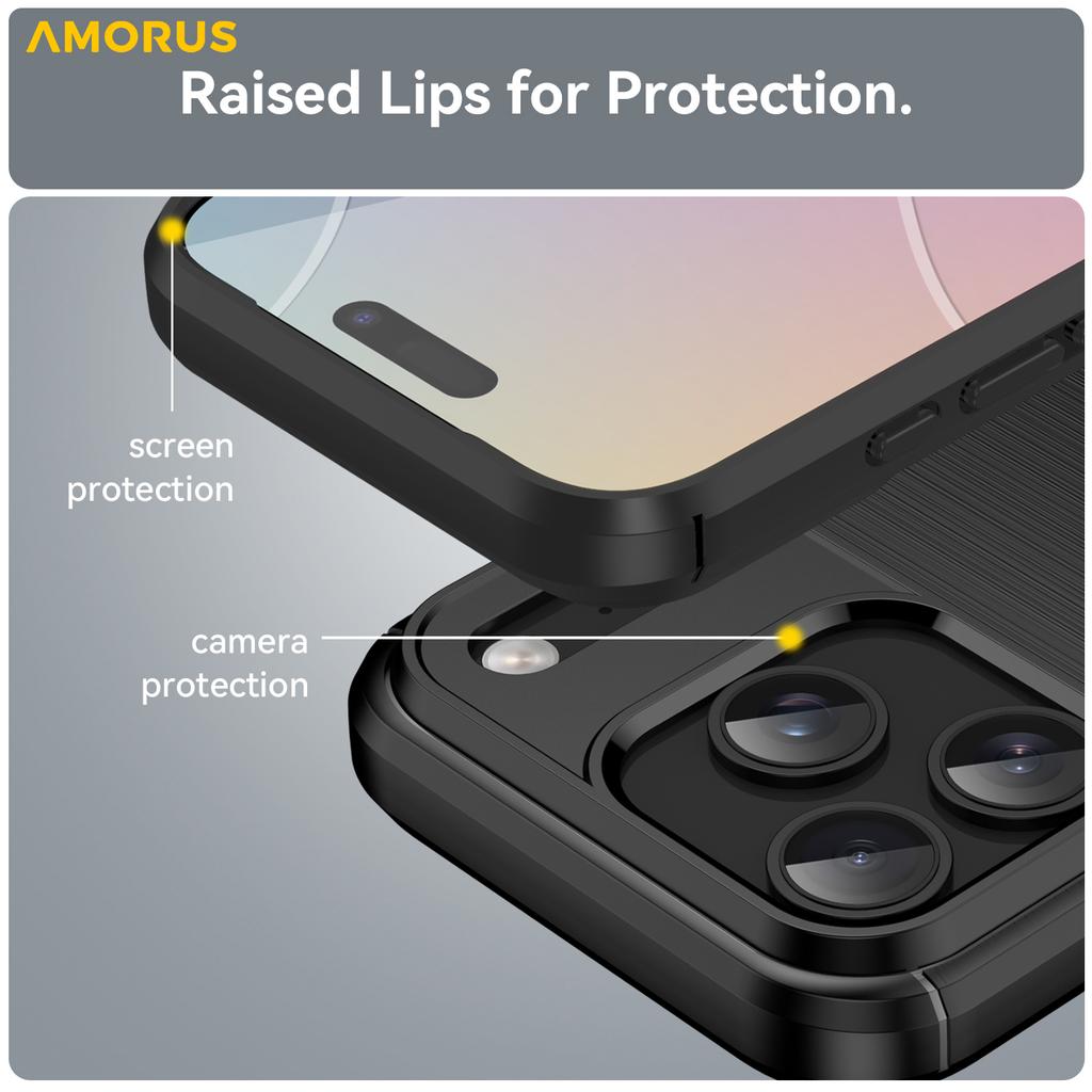 For iPhone 17 Pro Case Carbon Fiber Texture Brushed Protective Phone Cover
