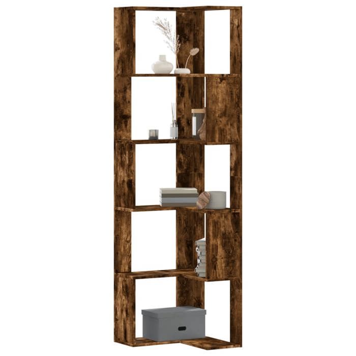 VidaXL Corner Bookshelf 5-Tier Smoked Oak Engineered Wood, Corner Bookcase, Corner Display Cabinet, Cabinet 852586