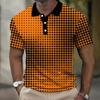 Men's 3D Plaid Print Casual Loose Short Sleeve Polo Shirt