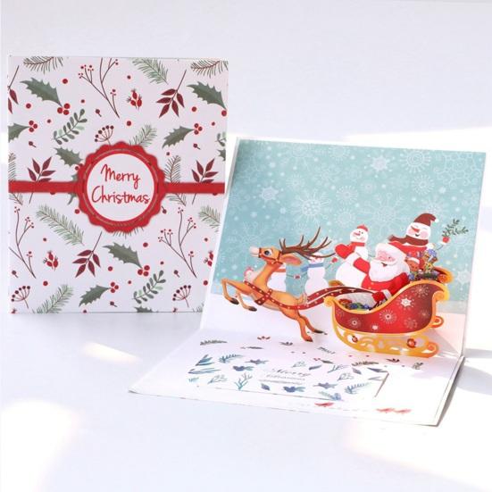 3D Pop Up Christmas Greeting Card Merry Christmas Gift Cards with Envelopes Santa Elk Snowman Holiday Cards for Christmas Parties Home Decor