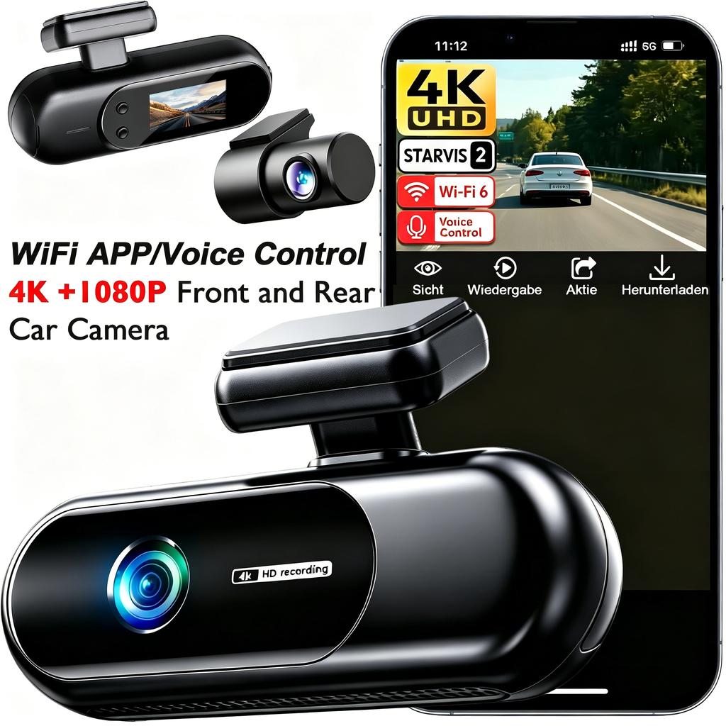ASF1 Dual Lens 4K WiFi Dash Cam Car DVR Front Rear Night Vision 24H Parking Mini Black Box Vehicle Camera Recorder
