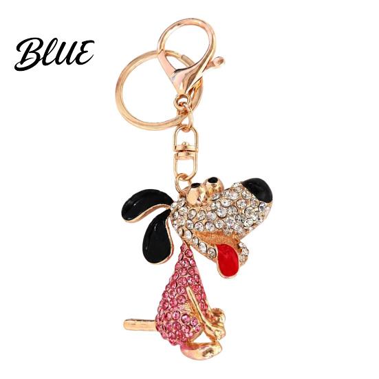 Lightweight Key Chain Rhinestone Dog Keychain Backpack Purse Bag Charm with Lobster Zinc Alloy Holder Clasp Golden Plated Puppy Keyring Decorative